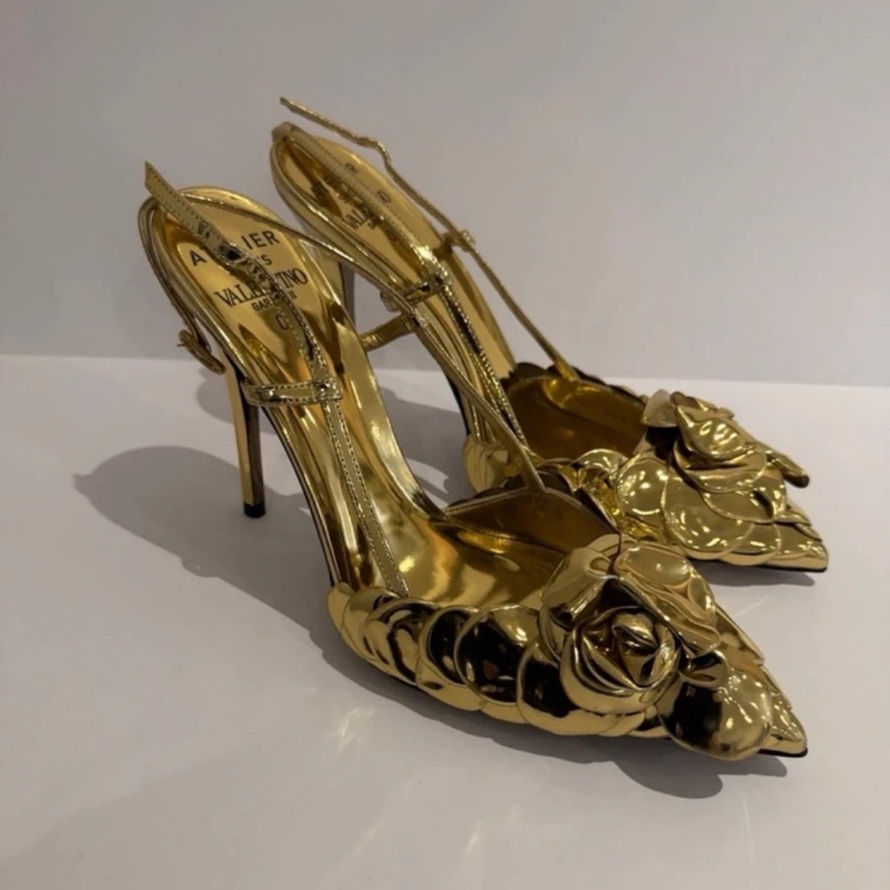 Valentino Metallic Gold Rose Heels